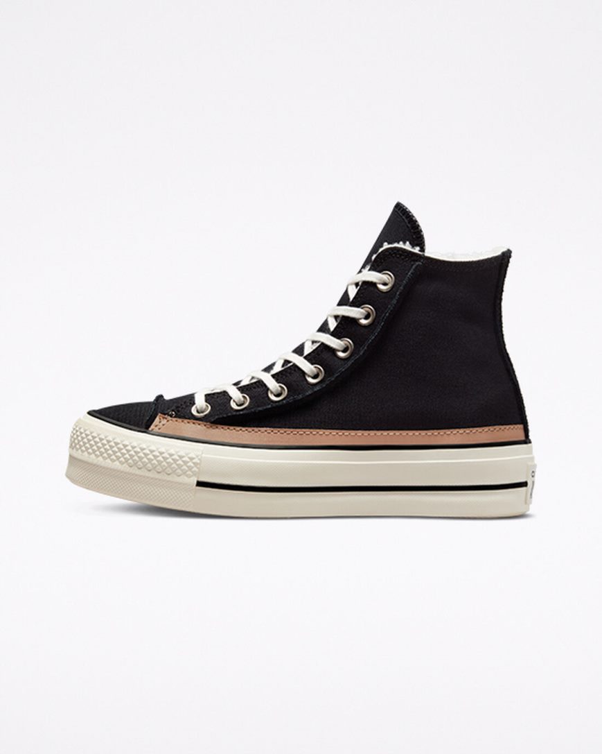 Zapatos Plataforma Converse Chuck Taylor All Star Lift Raw Edge Altas Mujer Negras Marrones | PE 40L7PE